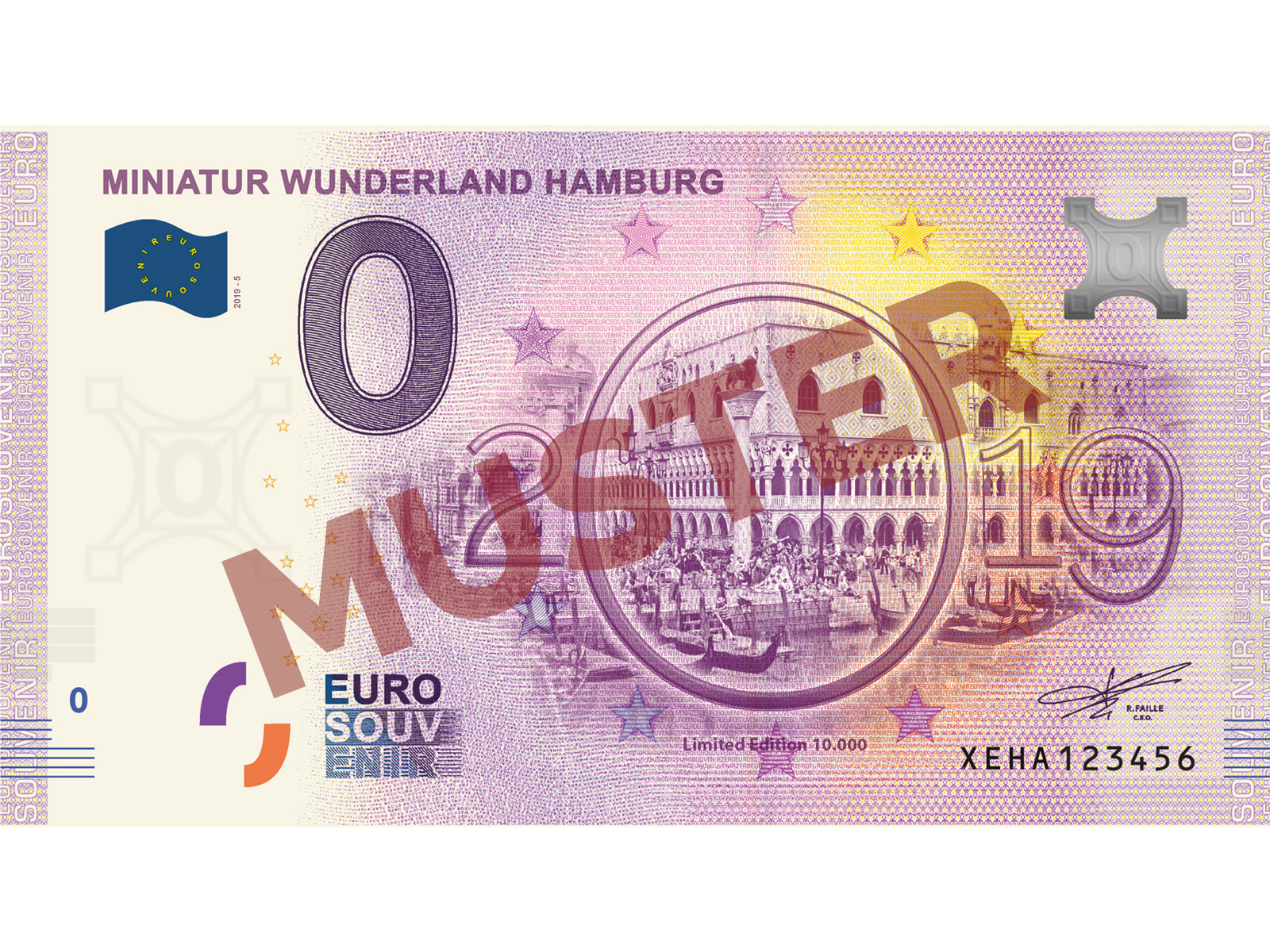Eurosouvenir 0 Euro Schein Miniatur Wunderland Hamburg 2019  Venedig 2018-5